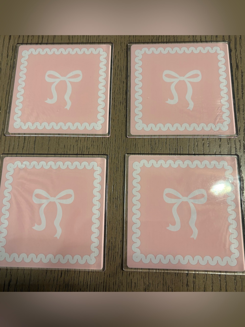 Target Pink Bow Square Coasters - Set of 4